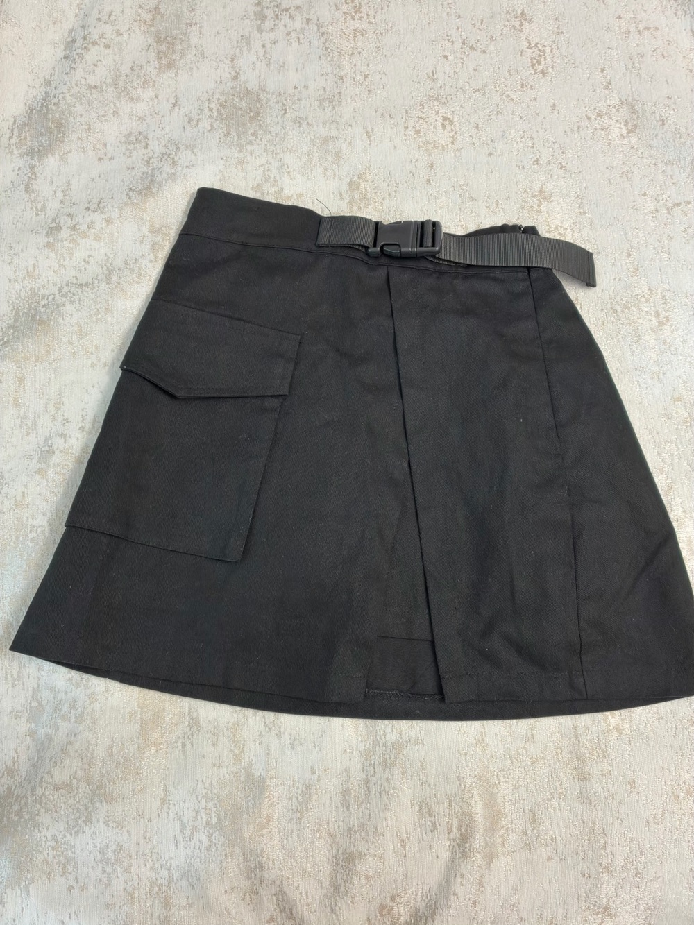Black Cargo Pocket A-Line Skirt with Belt